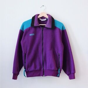 90s Y2K Columbia Purple Teal Fleece Jacket Made In USA medium